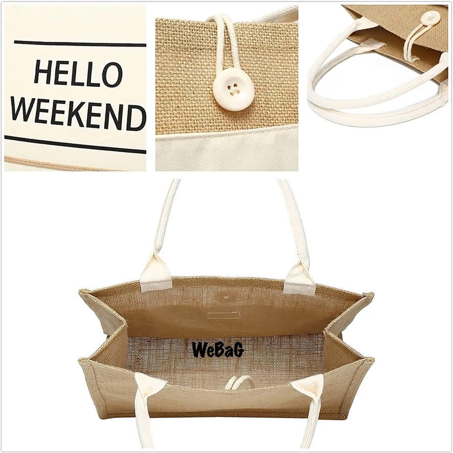 HELLO WEEKEND Jute Fabric Luxury Collection Tote Bag